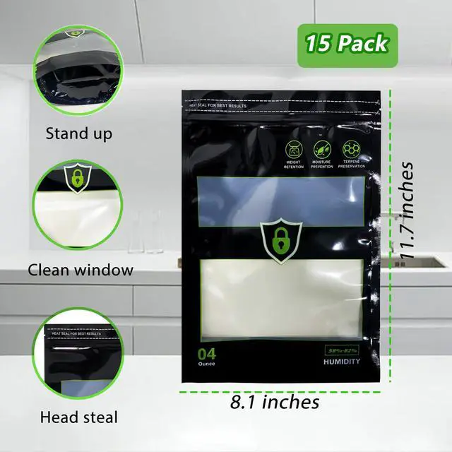 Alt view image 2 of 6 - 15 Pcs 1/4 LB Storage Terp Bag 58%-62% RH 2-Way Humidity Control Bags for Curing & Storage Resealable Humidity Bags (4 oz, 1/4 lb)