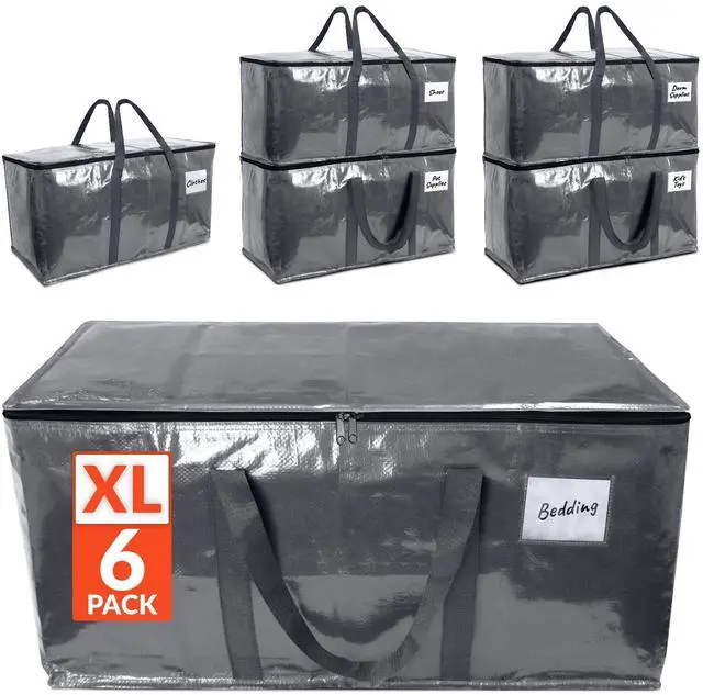Main image of Moving Bags Heavy Duty (6 Pack) | Extra Large Totes for Storage & Packing | Small Space & Dorm Room Essentials | Packing Bags with Handles & Zippers | Alternative to Moving Boxes (Grey)