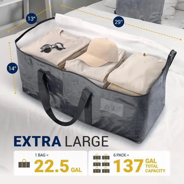 Alt view image 2 of 6 - Moving Bags Heavy Duty (6 Pack) | Extra Large Totes for Storage & Packing | Small Space & Dorm Room Essentials | Packing Bags with Handles & Zippers | Alternative to Moving Boxes (Grey)