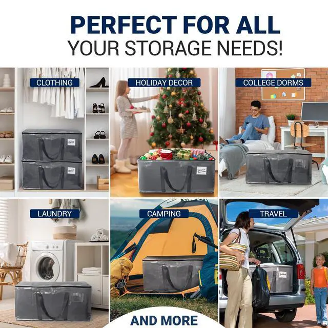 Alt view image 6 of 6 - Moving Bags Heavy Duty (6 Pack) | Extra Large Totes for Storage & Packing | Small Space & Dorm Room Essentials | Packing Bags with Handles & Zippers | Alternative to Moving Boxes (Grey)