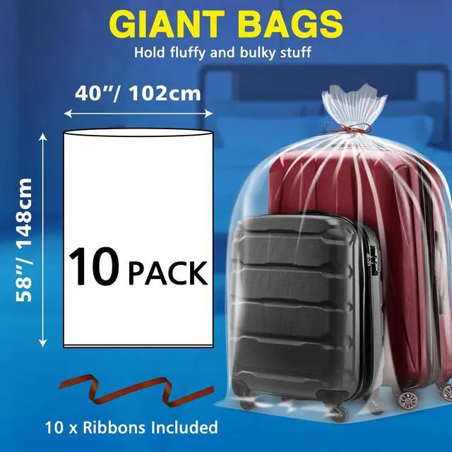 Alt view image 2 of 6 - 10 Pack 40 x 58 Extra Large Clear Plastic Storage Bags for Luggage Cover