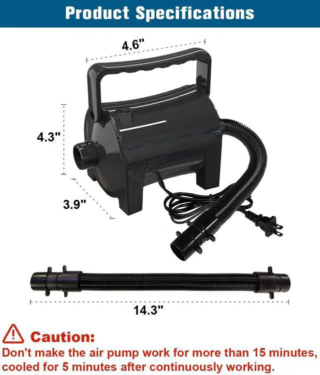 Alt view image 6 of 7 - Electric Air Pump Portable 460W Quick-Fill Air Pump Air Flow 45CFM 2.1PSI with Hose 5 Nozzles 120V AC Inflator Deflator Pump for Air Mattress Air Bed Inflatable Cushion Boat Swimming Ring