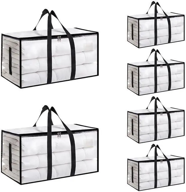 Main image of 6 Pack-Extra Large Heavy Duty Moving Bags - Waterproof Storage Totes with Handles & Zippers, Foldable for College Dorm, Storage (Clear)