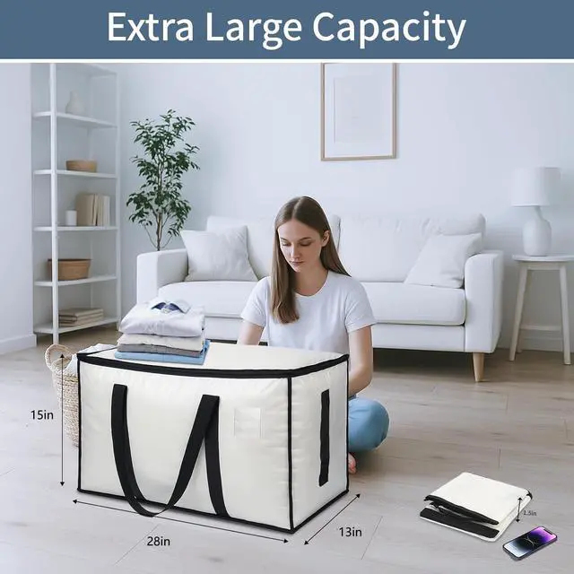 Alt view image 2 of 7 - 6 Pack-Extra Large Heavy Duty Moving Bags - Waterproof Storage Totes with Handles & Zippers, Foldable for College Dorm, Storage (Clear)
