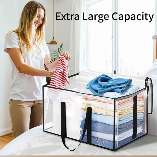 Alt view image 7 of 7 - 6 Pack-Extra Large Heavy Duty Moving Bags - Waterproof Storage Totes with Handles & Zippers, Foldable for College Dorm, Storage (Clear)