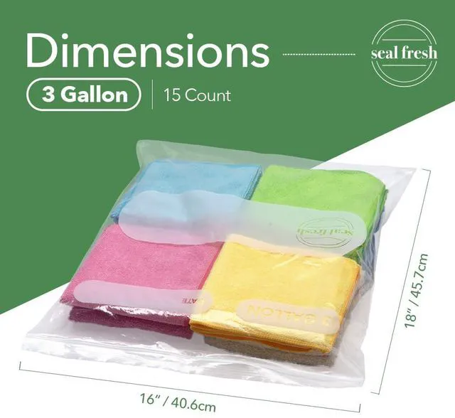 Alt view image 2 of 7 - 3 Gallon Large Plastic Storage Bags 16" x 18" (15 Count) Reusable XXL Extra Large Clear Jumbo Zip Bags with Sealable Zipper Top For Clothes, Travel, Moving