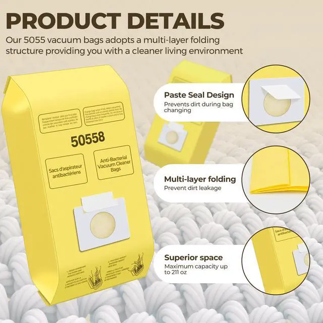 Alt view image 2 of 5 - Vacuum Bags Replacement for Kenmore Canister C/Q 5055 50555 50557 50558 and Pana·sonic Type C-5 C-18 Vacuums - Premium Vacuum Cleaner Dust Bag
