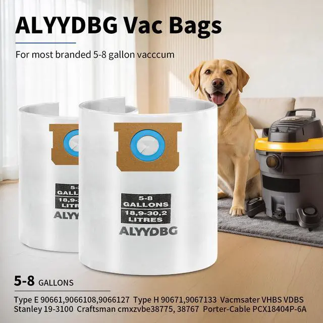 Alt view image 2 of 6 - Universal 2-1/2" Port 5-8 Gallon Vac Bags, Type E 90661 9066166, Type H 90671 9067133; VF2004, VHBS VDBS High- Efficiency Disposable Vacuum Collection Filter Bags. 5 Pack