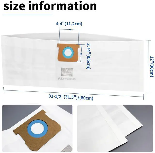 Alt view image 5 of 6 - Universal 2-1/2" Port 5-8 Gallon Vac Bags, Type E 90661 9066166, Type H 90671 9067133; VF2004, VHBS VDBS High- Efficiency Disposable Vacuum Collection Filter Bags. 5 Pack