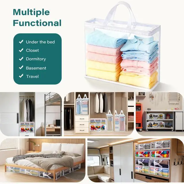 Alt view image 7 of 7 - 16-Pack 22L Clear Zippered Storage Bags for Clothes | Vacuum Storage Bags for Blankets, Comforters, Bedding & Linens | Closet Organizer Bags with Handles, White