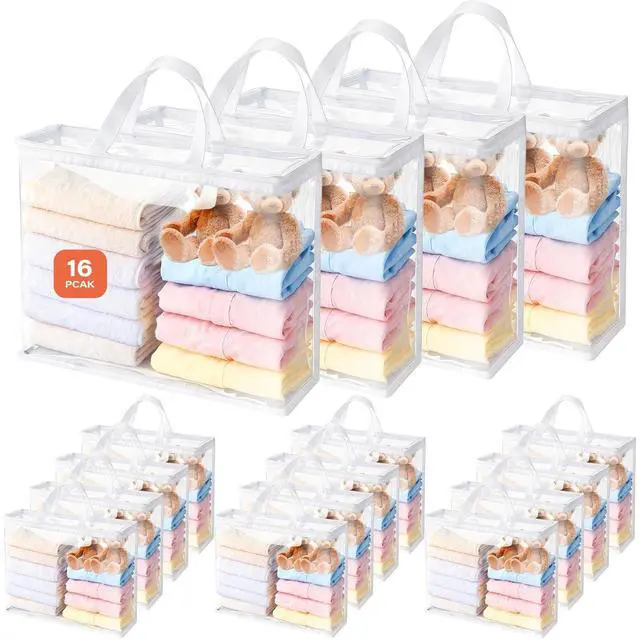 Main image of 16-Pack 22L Clear Zippered Storage Bags for Clothes | Vacuum Storage Bags for Blankets, Comforters, Bedding & Linens | Closet Organizer Bags with Handles, White
