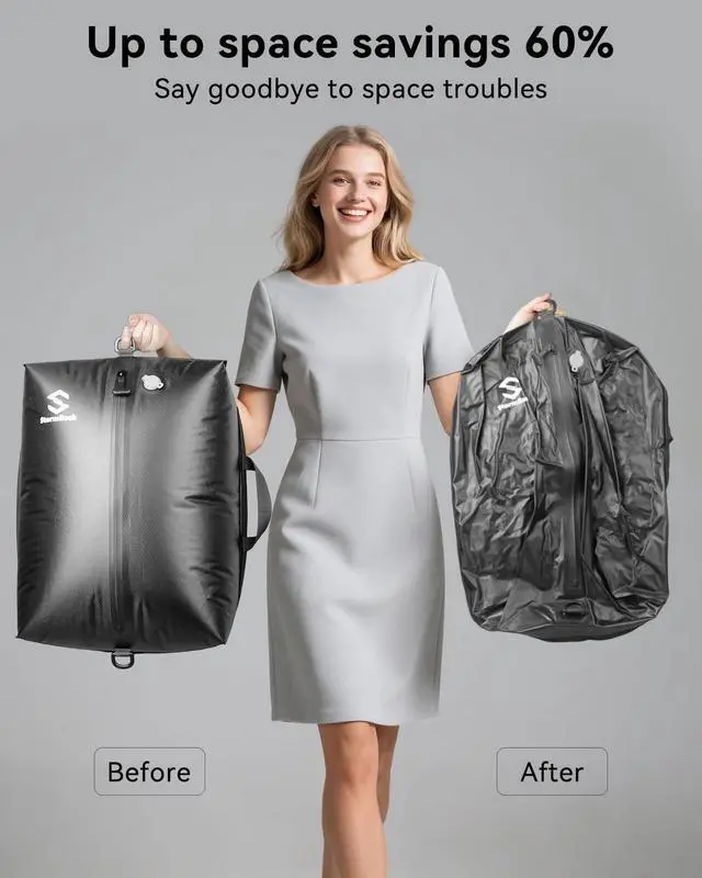 Alt view image 2 of 7 - Vacuum Bags for Travel, Compression Bags with Pump, Reusable IP67 Waterproof Vacuum Seal Packing Cubes for Carry On Suitcase and Backpack (1PC + Pump + Shoulder Strap)