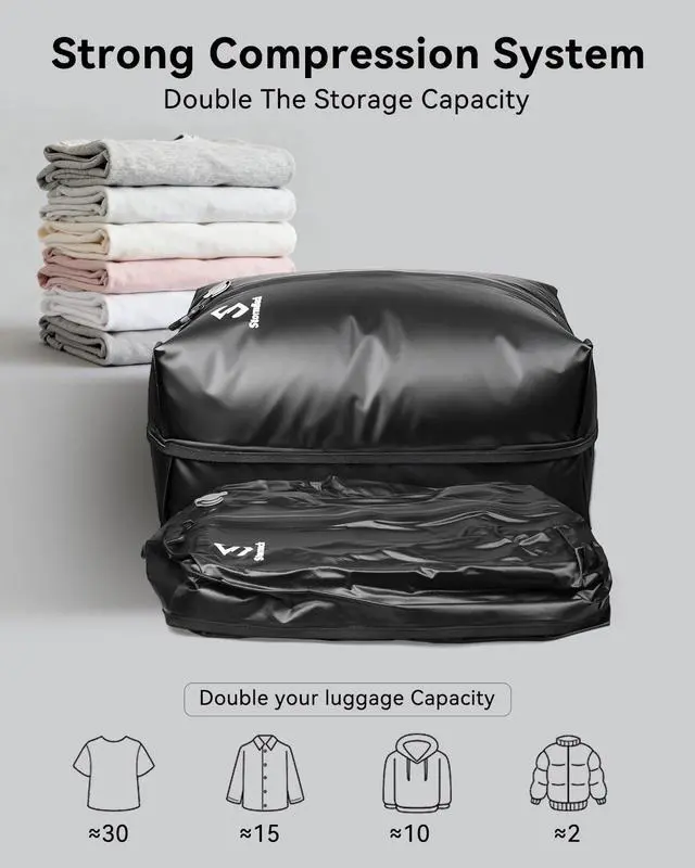 Alt view image 3 of 7 - Vacuum Bags for Travel, Compression Bags with Pump, Reusable IP67 Waterproof Vacuum Seal Packing Cubes for Carry On Suitcase and Backpack (1PC + Pump + Shoulder Strap)
