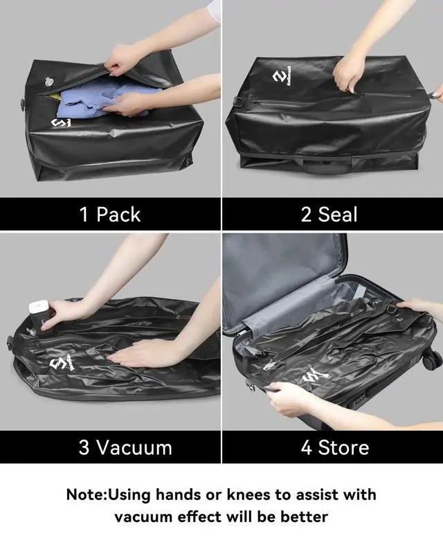 Alt view image 4 of 7 - Vacuum Bags for Travel, Compression Bags with Pump, Reusable IP67 Waterproof Vacuum Seal Packing Cubes for Carry On Suitcase and Backpack (1PC + Pump + Shoulder Strap)