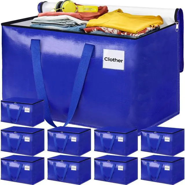 Main image of Moving Bags, Storage Bags with Sturdy Handles and Heavy Duty Zippers, Storage Totes for Space Saving, Moving & Storage, Collapsible Moving Supplies(125L, 10-Pack, Blue)