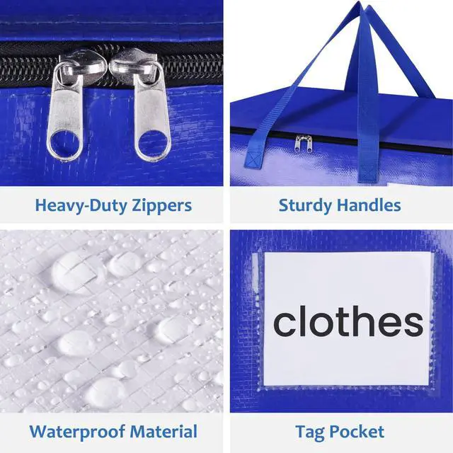Alt view image 3 of 7 - Moving Bags, Storage Bags with Sturdy Handles and Heavy Duty Zippers, Storage Totes for Space Saving, Moving & Storage, Collapsible Moving Supplies(125L, 10-Pack, Blue)