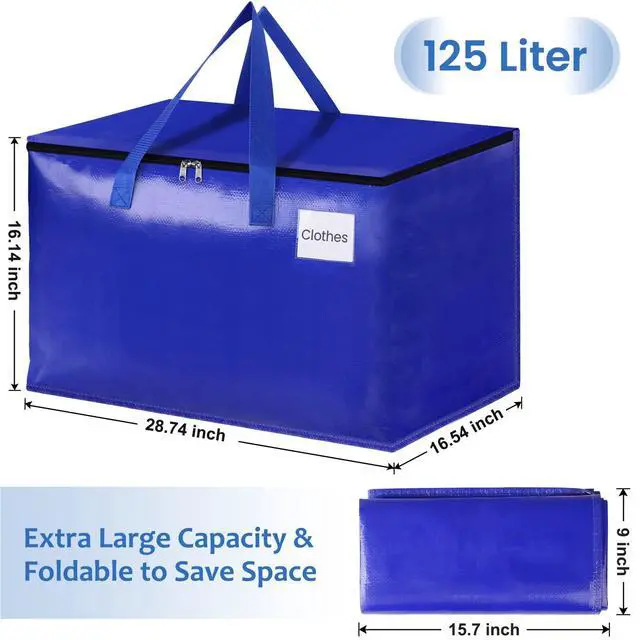Alt view image 2 of 7 - Moving Bags, Storage Bags with Sturdy Handles and Heavy Duty Zippers, Storage Totes for Space Saving, Moving & Storage, Collapsible Moving Supplies(125L, 10-Pack, Blue)