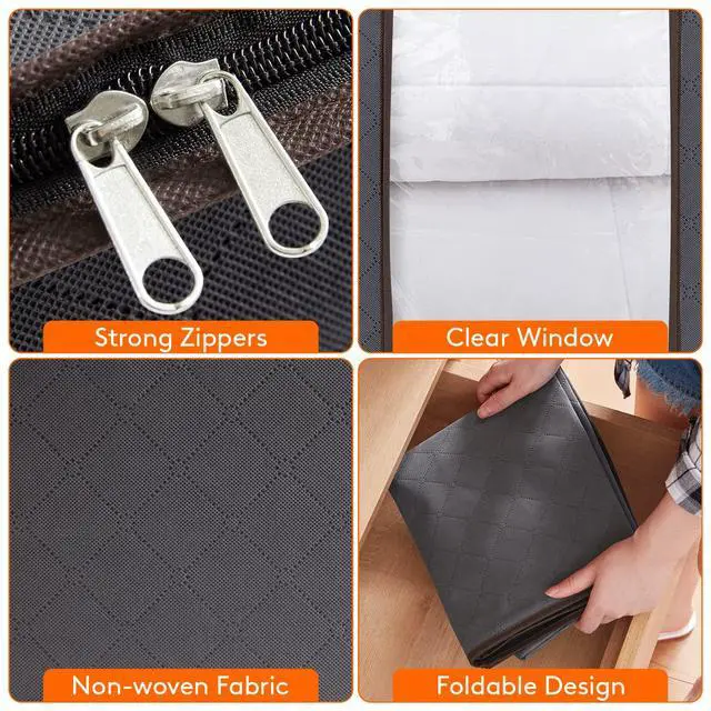 Alt view image 4 of 6 - Extra Large Blanket Storage Bags, Foldable Comforter Storage with Reinforced Handles, Clothes Storage Containers for King Comforter, Bedding, Pillow, Sheet, Storage Bin with Lids 5 Pack