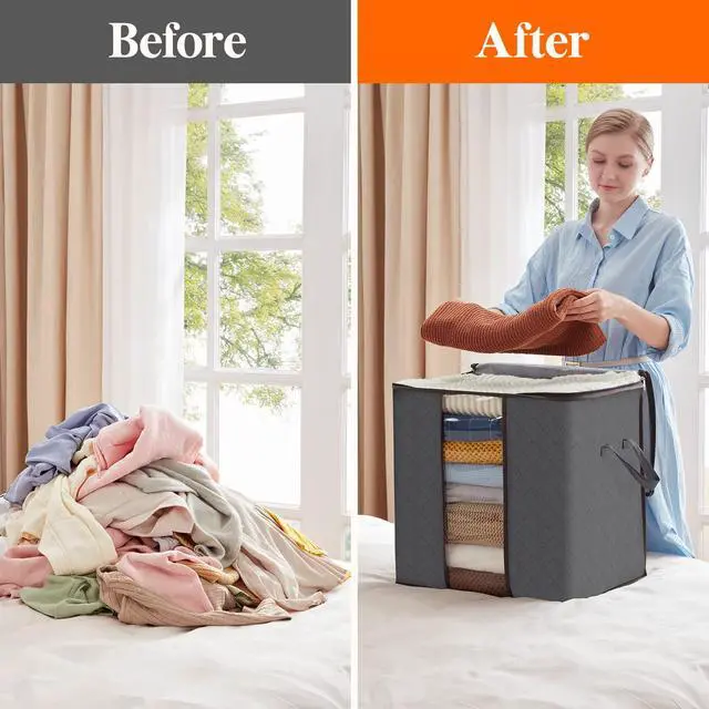 Alt view image 5 of 6 - Extra Large Blanket Storage Bags, Foldable Comforter Storage with Reinforced Handles, Clothes Storage Containers for King Comforter, Bedding, Pillow, Sheet, Storage Bin with Lids 5 Pack