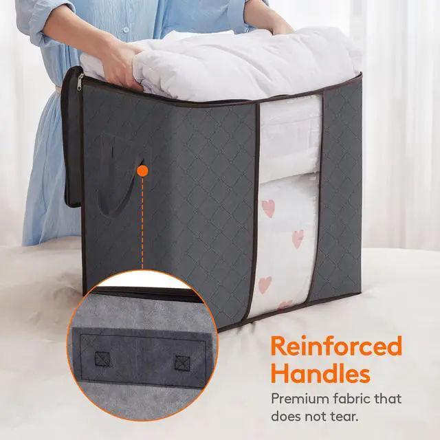 Alt view image 3 of 6 - Extra Large Blanket Storage Bags, Foldable Comforter Storage with Reinforced Handles, Clothes Storage Containers for King Comforter, Bedding, Pillow, Sheet, Storage Bin with Lids 5 Pack