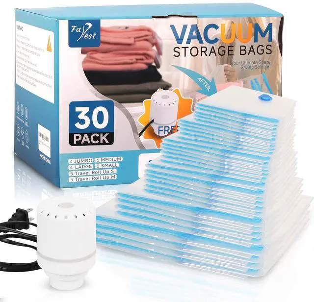 Main image of Vacuum Storage Bags with Electric Air Pump, 30 Pack Compression Bag, Space Saving Vacuum Sealer Bags for Clothes, Blanket, Duvets, Pillows, Comforters Travel, Two Compressing Ways