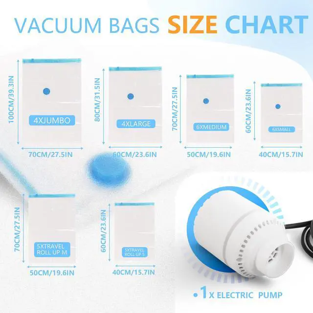 Alt view image 2 of 7 - Vacuum Storage Bags with Electric Air Pump, 30 Pack Compression Bag, Space Saving Vacuum Sealer Bags for Clothes, Blanket, Duvets, Pillows, Comforters Travel, Two Compressing Ways