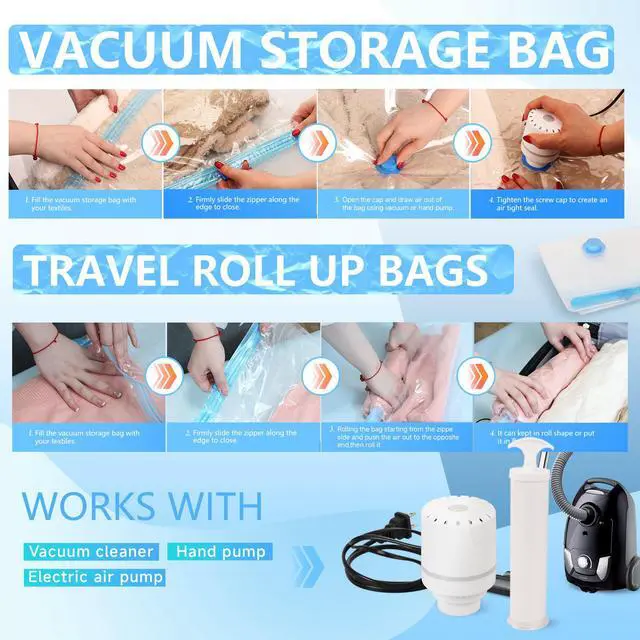 Alt view image 4 of 7 - Vacuum Storage Bags with Electric Air Pump, 30 Pack Compression Bag, Space Saving Vacuum Sealer Bags for Clothes, Blanket, Duvets, Pillows, Comforters Travel, Two Compressing Ways