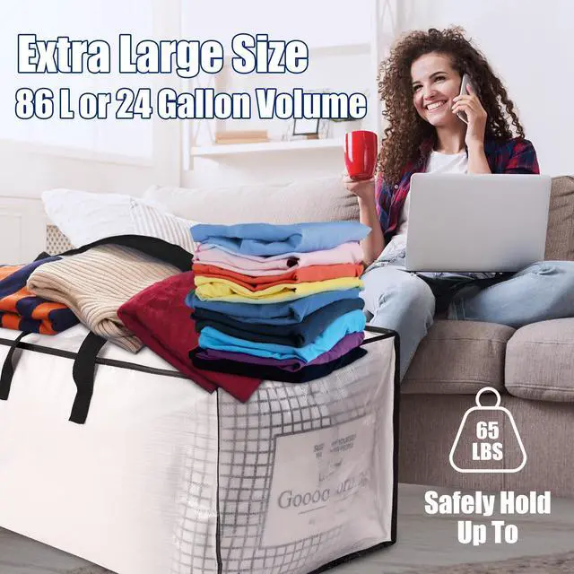 Alt view image 7 of 7 - Extra Large Moving Bags with Strong Zippers & Carrying Handles, Heavy Duty Storage Tote for Space Saving Moving Storage, Fold Flat, Alternative to Moving Box, Semi-Transparent