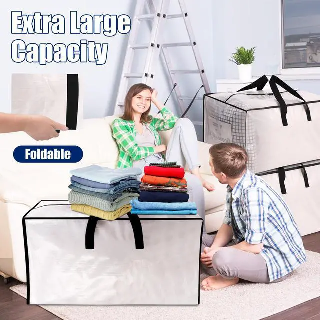Alt view image 6 of 7 - Extra Large Moving Bags with Strong Zippers & Carrying Handles, Heavy Duty Storage Tote for Space Saving Moving Storage, Fold Flat, Alternative to Moving Box, Semi-Transparent