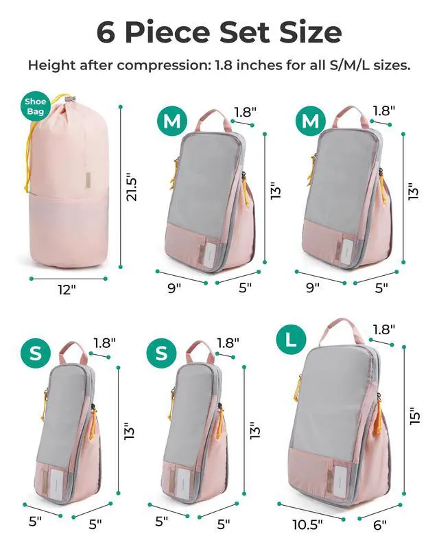 Alt view image 2 of 6 - Compression Packing Cubes for Travel, Lightweight Luggage Organizer Bags, Durable Space Saver Bags Travel Essentials, 6 Set