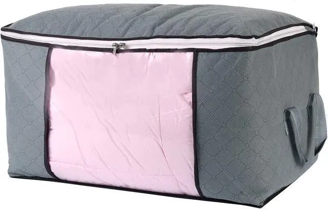Alt view image 2 of 7 - Comforter Storage Bag, Zippered Bag with Large Clear Window and Carry Handles, Space Saver Organizers for Closet, Blanket, Pillow, Quilt, Bedding, Clothes (4Pcs Grey Large)