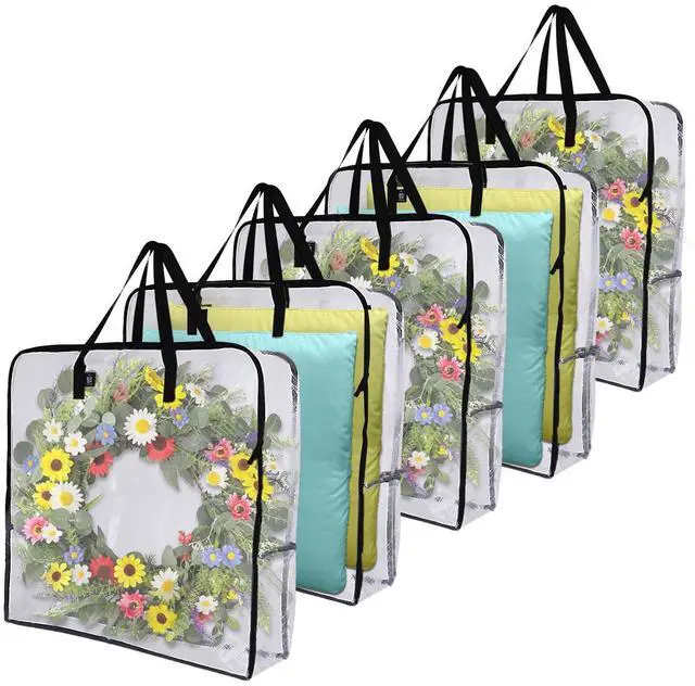 Main image of Summer Wreath Storage Bag, Spring, Christmas Decoration Garland Container, 30 Inch Clear Door Wreath Organizers, Moving Boxes, Packing Supplies for College (Square - 5 Pack)
