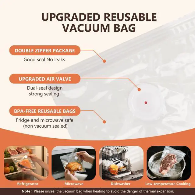 Alt view image 3 of 7 - Vacuum Sealer for Food with 30 Reusable Vacuum Bags, Compact Handheld Vacuum Sealer Machine for Meal Prep, Leftovers, Freezer Storage, and Fresh Food Preservation