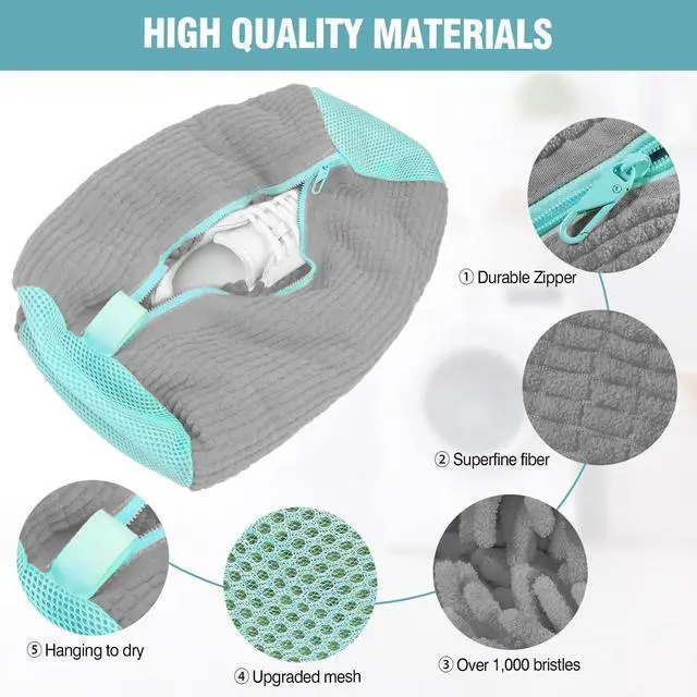 Alt view image 3 of 7 - Shoe Washing Machine Bag, Shoe Laundry Bag for Washer and Dryer, Include Dry Net Bag, Reusable and Durable Zipper with Hook Design, Shoe Washing Bag for Sneaker (Gray, 2 Pack)