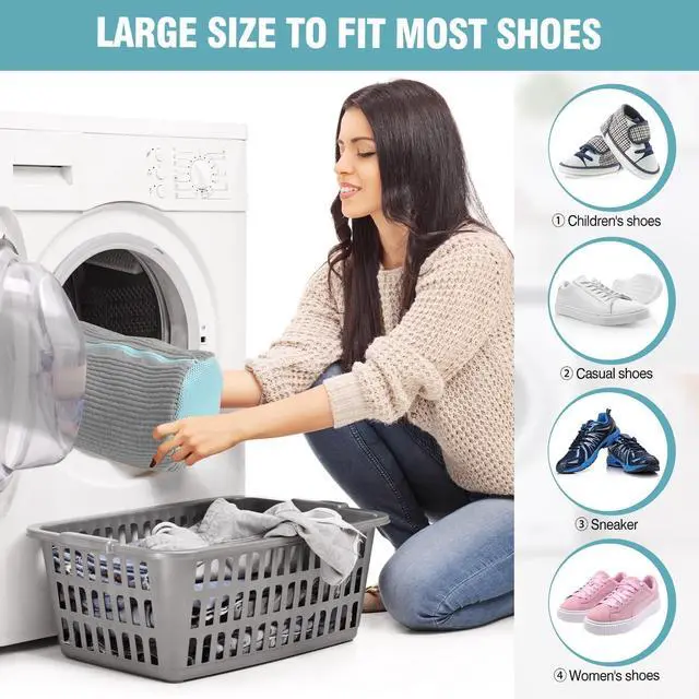 Alt view image 5 of 7 - Shoe Washing Machine Bag, Shoe Laundry Bag for Washer and Dryer, Include Dry Net Bag, Reusable and Durable Zipper with Hook Design, Shoe Washing Bag for Sneaker (Gray, 2 Pack)