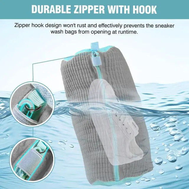 Alt view image 4 of 7 - Shoe Washing Machine Bag, Shoe Laundry Bag for Washer and Dryer, Include Dry Net Bag, Reusable and Durable Zipper with Hook Design, Shoe Washing Bag for Sneaker (Gray, 2 Pack)