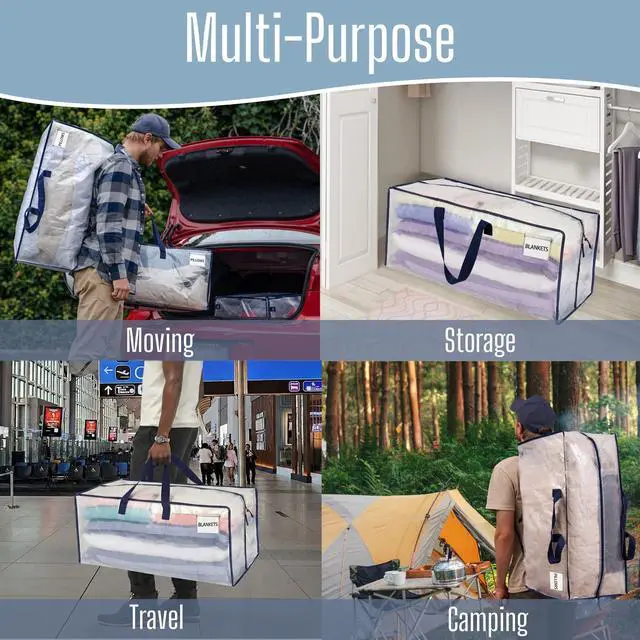 Alt view image 7 of 7 - Heavy Duty Moving Bags with Backpack Straps, Zippers & Handles, Extra Large Packing Bags for College Dorm Essentials, Moving Supplies Alternative to Cardboard Moving Boxes