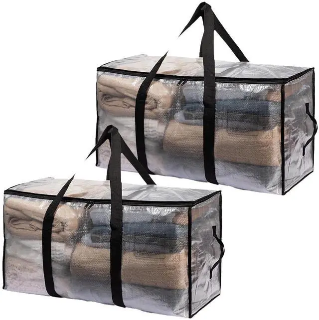 Main image of 2-Packs Extra Large Heavy Duty Moving Bags, Waterproof Storage Totes with Handles & Zippers Storage Bags Totes for Clothes Packing, Dorms, College Supplies, Space Saving, Clear