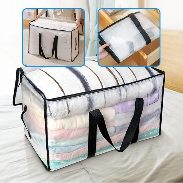 Alt view image 3 of 7 - 2-Packs Extra Large Heavy Duty Moving Bags, Waterproof Storage Totes with Handles & Zippers Storage Bags Totes for Clothes Packing, Dorms, College Supplies, Space Saving, Clear