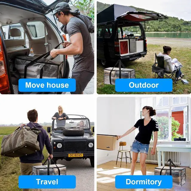 Alt view image 4 of 7 - 2-Packs Extra Large Heavy Duty Moving Bags, Waterproof Storage Totes with Handles & Zippers Storage Bags Totes for Clothes Packing, Dorms, College Supplies, Space Saving, Clear
