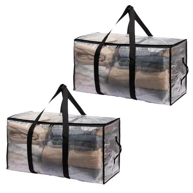 Alt view image 5 of 7 - 2-Packs Extra Large Heavy Duty Moving Bags, Waterproof Storage Totes with Handles & Zippers Storage Bags Totes for Clothes Packing, Dorms, College Supplies, Space Saving, Clear