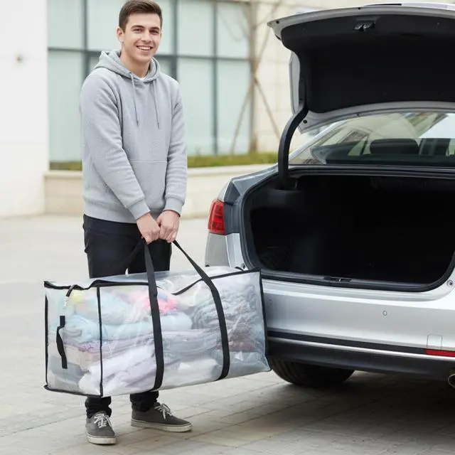Alt view image 6 of 7 - 2-Packs Extra Large Heavy Duty Moving Bags, Waterproof Storage Totes with Handles & Zippers Storage Bags Totes for Clothes Packing, Dorms, College Supplies, Space Saving, Clear