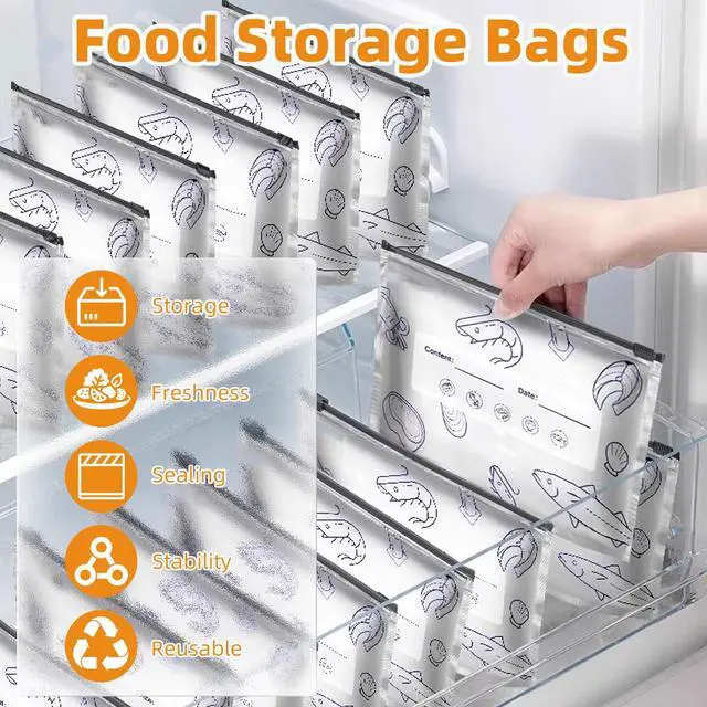 Alt view image 2 of 7 - 30PCS Reusable Aluminum Foil Sealable Storage Bags, 2026 New Resealable Vacuum Zipper Pouches for Food, Stand Up Foil Sealable Bags with Label and Zip Lock for Vegetable Fruit Meat (3 Size)