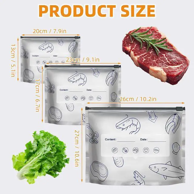 Alt view image 5 of 7 - 30PCS Reusable Aluminum Foil Sealable Storage Bags, 2026 New Resealable Vacuum Zipper Pouches for Food, Stand Up Foil Sealable Bags with Label and Zip Lock for Vegetable Fruit Meat (3 Size)