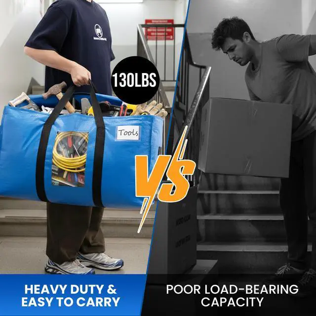 Alt view image 7 of 7 - Extra Large Moving Bags, 6 Pack Blue Heavy Duty Totes For Storage with Visible Window, Wrap Around Handles, Storage Bags for Space Saving, Alternative to Moving Boxes