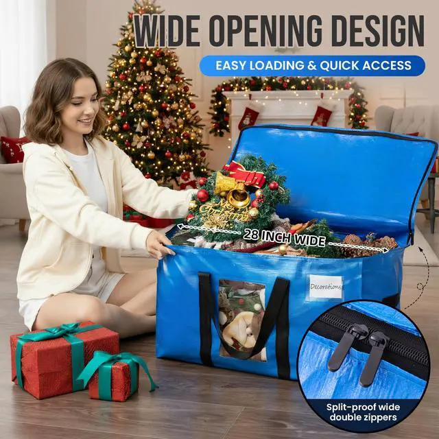 Alt view image 4 of 7 - Extra Large Moving Bags, 6 Pack Blue Heavy Duty Totes For Storage with Visible Window, Wrap Around Handles, Storage Bags for Space Saving, Alternative to Moving Boxes