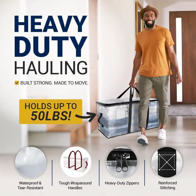 Alt view image 3 of 7 - Moving Bags Heavy Duty (4 Pack) | Clear, Extra Large Totes