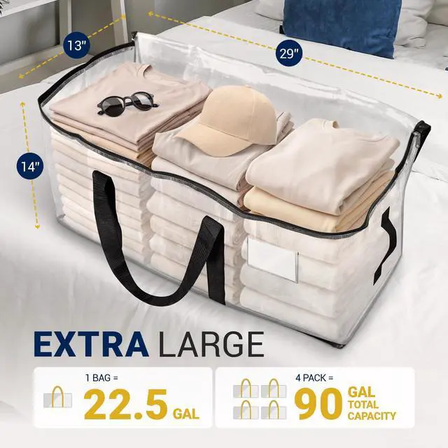 Alt view image 2 of 7 - Moving Bags Heavy Duty (4 Pack) | Clear, Extra Large Totes