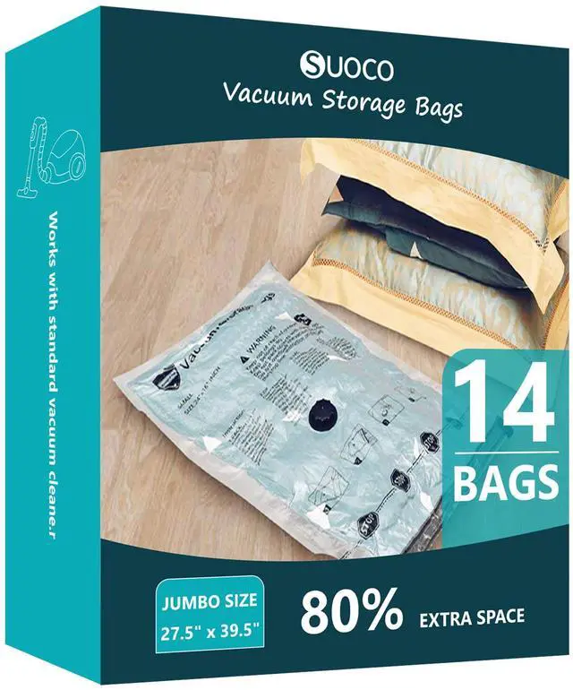 Main image of Vacuum Storage Bags, Compression Packing Space Saver Seal Bags for Clothing Bedding Comforters Blankets Pillows, 14 Jumbo