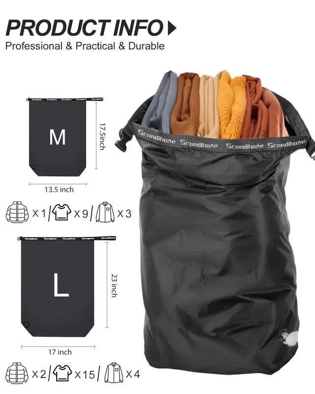 Alt view image 2 of 6 - Travel Laundry Bag, Pump-Free Vacuum Compression Dirty Clothes Bag, Small Reusable Waterproof & Washable Laundry Bag, Wet and Dry Bag, Ideal for Suitcases, Road Trip Essentials (1 Pack) Black
